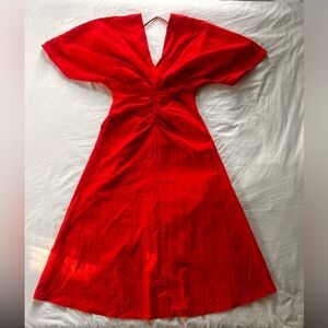 NWT ASOS Edition Red-Orange Textured Midi Dress  Wide Sleeve Size US 4